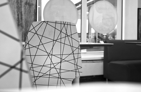 Closeup of a modern furniture, indoor cropped photo. In black and whiteの写真素材