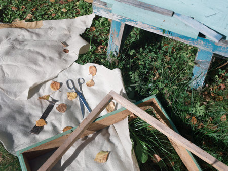 Abstract crafsmanship in a summertime garden next to the beehive
