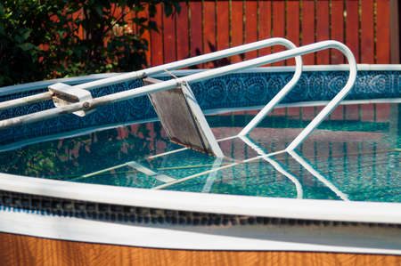 Above ground pool out of service, outdoor cropped shot
