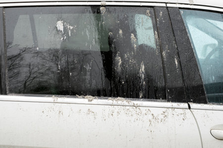 Smudges of cement or dirt on a car body, concept of a property damageの写真素材