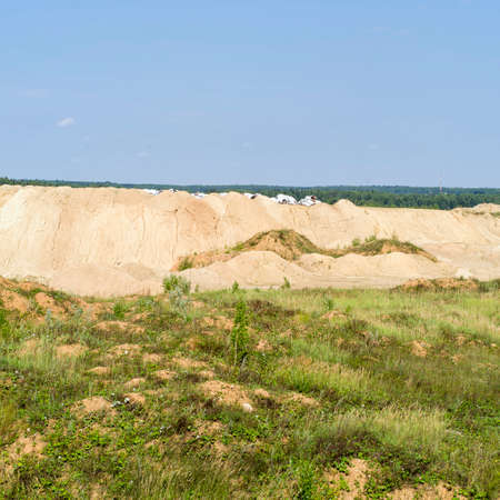 landscape of abandoned sand quarry, daylight outdoor shotの写真素材