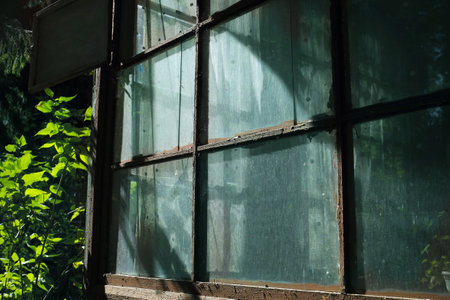 old window needs to be cleaned, summertime outdoor shotの写真素材