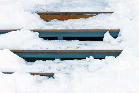 snow removed from house entrance steps, outdoor closeupの写真素材