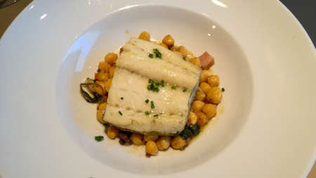 Spanish food codfish with chickpeasの写真素材