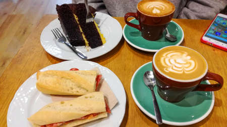 Flat white with all its aroma and flavor for good coffee drinkersの写真素材