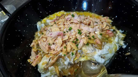 Spanish tapa, fried eggsの写真素材