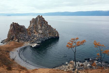 Shaman Rock, Island Of Olkhon, Lake Baikal, Russia.の写真素材