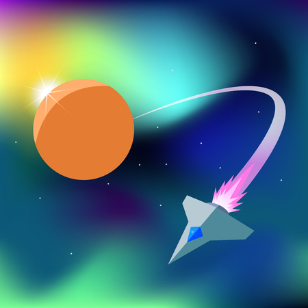 Spaceship traveling across the galaxy illustration.のイラスト素材