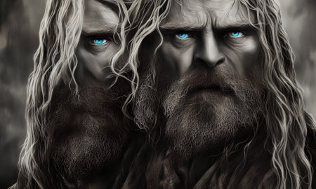 blue eyes, man, beard, long hairの写真素材