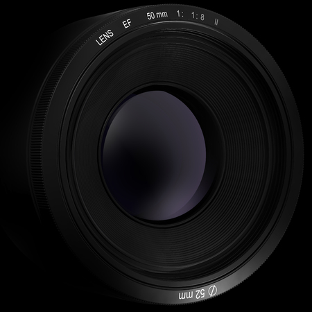 Professional Camera Lens Close-Up Isolated on Black Background. 3d Illustrationの写真素材