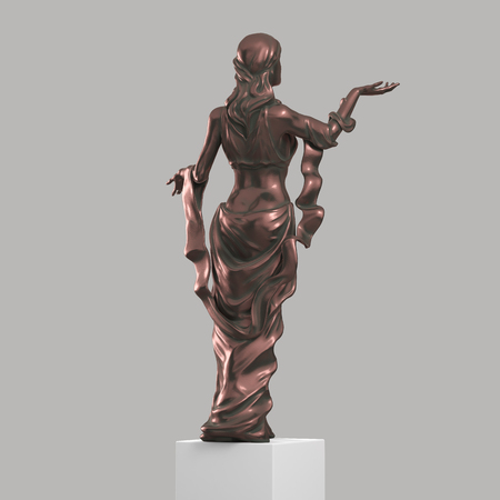 Copper Sculpture of a Beautiful Young Woman with Elegant Folds of Clothing. Statue of Goddess in a Classical Style Isolated. 3D renderingの写真素材