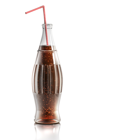 Cola in a glass bottle with straw isolated on white background 3d renderingの写真素材