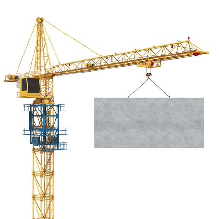 Building Crane Isolated on White Background with Space for Text. Construction or Development Process Concept. 3d Rendering.の写真素材