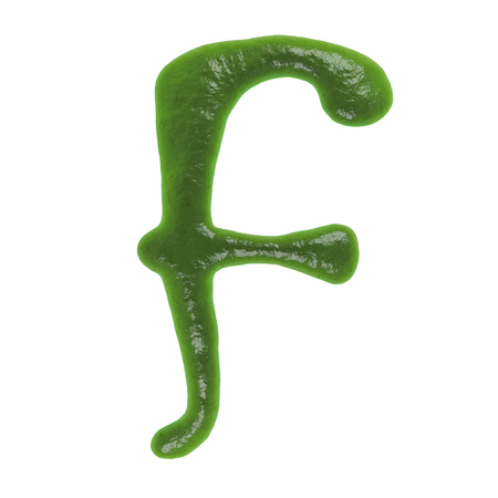 Hand Drawn Liquid letter F Made in Wasabi Isolated on White Background 3d Renderingの写真素材