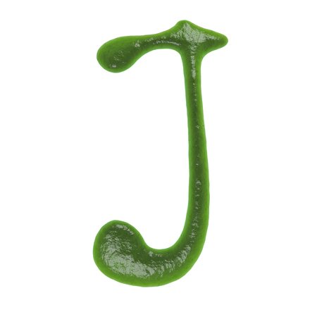 Hand Drawn Liquid letter J Made in Wasabi Isolated on White Background 3d Renderingの写真素材