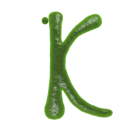 Hand Drawn Liquid letter K Made in Wasabi Isolated on White Background 3d Renderingの写真素材
