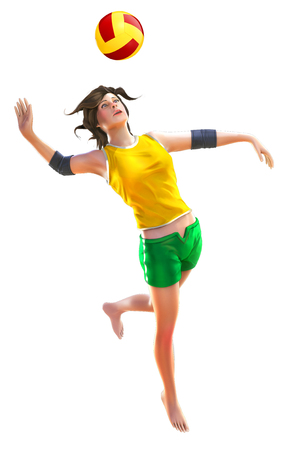 Illustration one female player beach volley isolated on white backgroundの写真素材