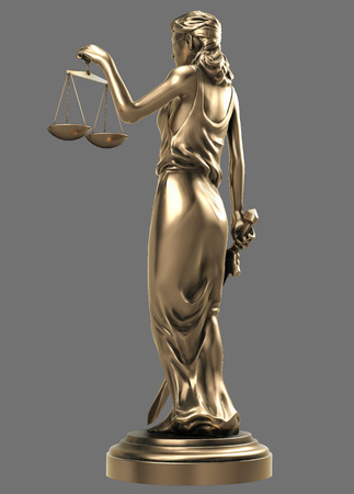 golden Themis goddess of justice with isolated gray background, 3d renderingの写真素材