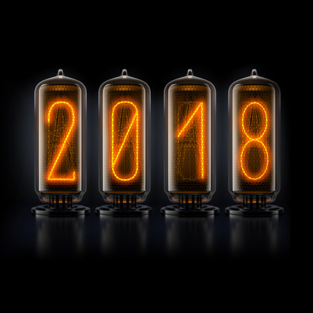 nixie tube digits 2018 on black background 3d renderingの写真素材