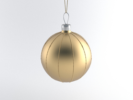 Christmas golden ball New Years Eve bauble decoration on a white background 3d renderingの写真素材