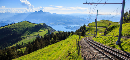 railway track down Rigi Kulm Stationの写真素材