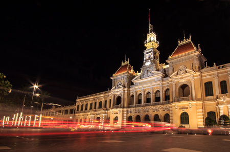 Night View of City Hall, Saigon, Ho Chi Minh City, Vietnamの写真素材