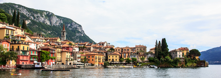 Picturesque Panorama view of beautiful Varenna Town, Lake Como, Lombardy, Italy, Europe.の写真素材