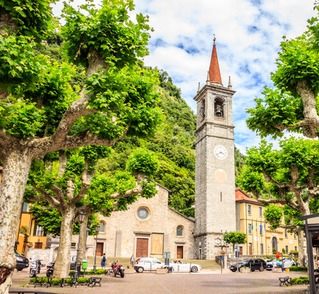 Varenna, Lake Como, Italy -  June 21, 2016: St. George's Church (Chiesa di San Giorgio) is one of popular tourist attractions in Varenna, Lake Como, Italyのeditorial素材