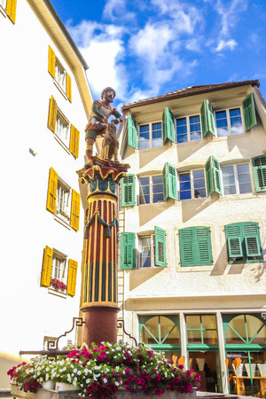 Beautiful City Street View, Fountain of Samson (Simsonbrunnen), Solothurn, Switzerlandのeditorial素材