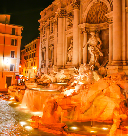 Stunningly Night Scene of  illuminated Trevi Fountain in the old town of Roma, Italy.のeditorial素材
