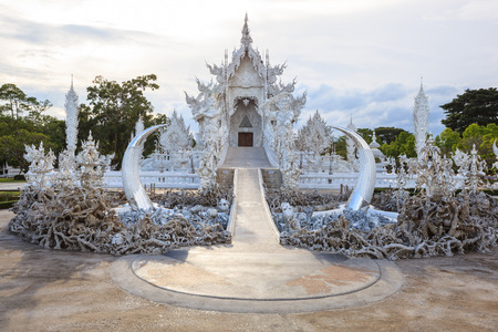 Chiangrai, Thailand - September 01, 2018: Wat Rong Khun (White Temple) is one of most favorite landmarks tourists visit in Thailand, built with modern contemporary unconventional Thai Buddhist arts.のeditorial素材