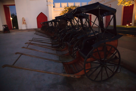 Transportation, Asian Thai Traditional man drawn vintage carriages or pulled rickshaws (ricksha,...