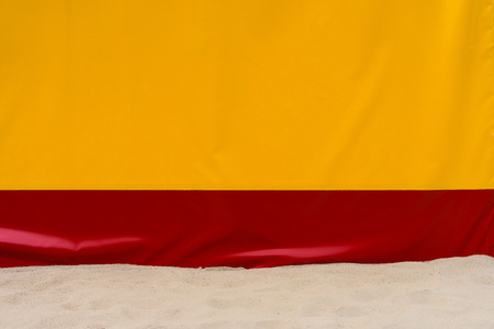 Awning tent with strip of sand beachの写真素材