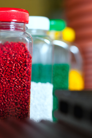 Granules of different shapes for the production of multi-colored plastic parts for industryの写真素材
