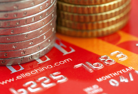 Credit card and coinsのeditorial素材