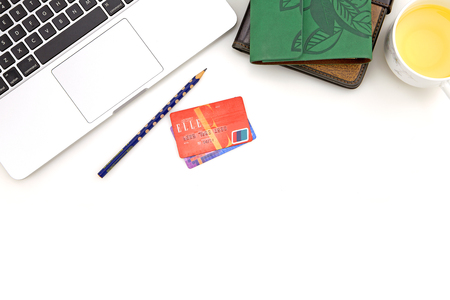 Different business objects on a white table backgroundのeditorial素材