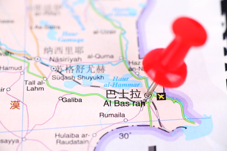 Basra position in Iraq close up view on a mapのeditorial素材