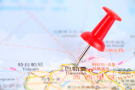 Close up view of Palermo, Italy on the mapのeditorial素材