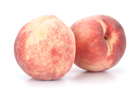two peaches on white backgroundの写真素材