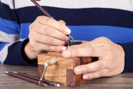 Close up view of carving a seal copの写真素材
