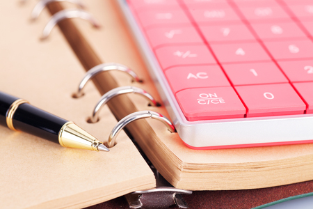 Notebook pens and calculatorsの写真素材