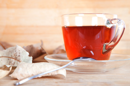 Hot tea in winterの写真素材