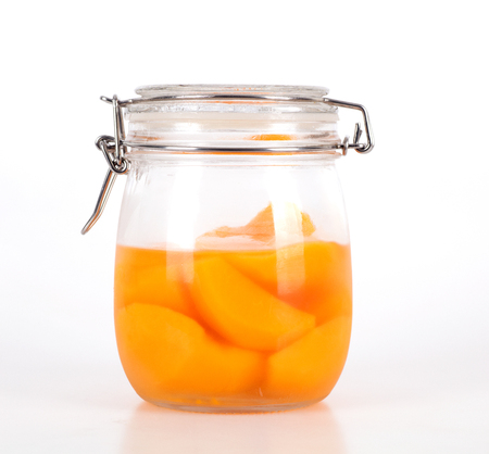 a bottle of canned peachの写真素材