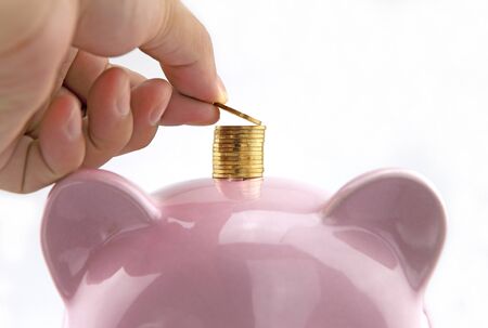Coin on top of piggy bank