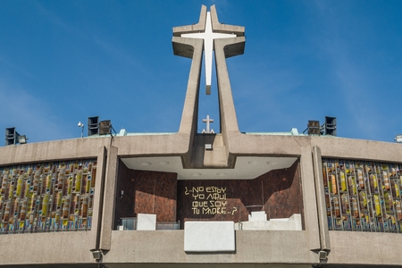 VILLA OF GUADALUPE, MEXICO CITY, DECEMBER 04, 2017 - View of the Monumental Cross on the main facade of the New Basilica of Guadalupe.のeditorial素材