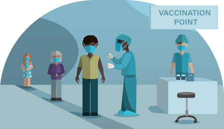 Vaccination point. People line up.のイラスト素材