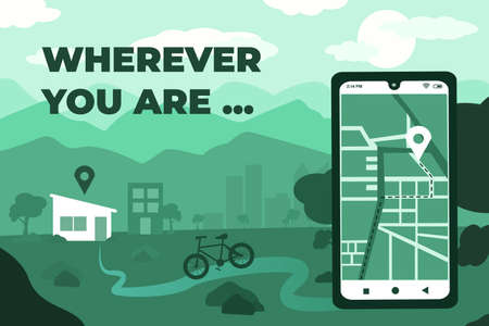 Green and blue illustration. -Wherever you are- delivery app.