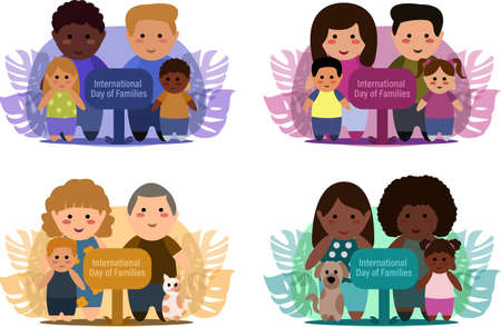 International day of families illustration pack. Vector. Diverse families.のイラスト素材