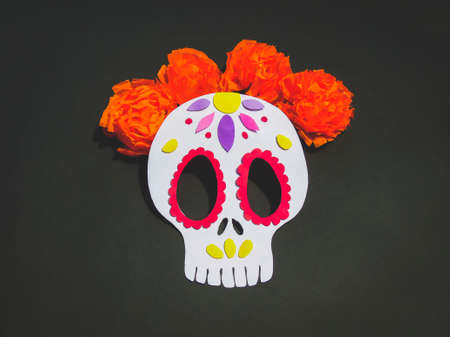 Day of the Dead photo decoration made of colored paper and cardboard. Traditions and culture.