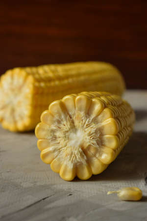 the core is a raw corn cob without leaves.macroの写真素材